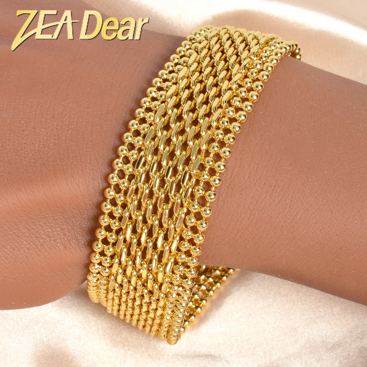 ZEA Szerokie bransoletki z łańcuszkiem miedzianym dla Unisex 18-karatowe pozłacane bransoletki Miami Curb Bangle Punk Hip Hop Biżuteria Prezent na imprezę — zdjęcie 4