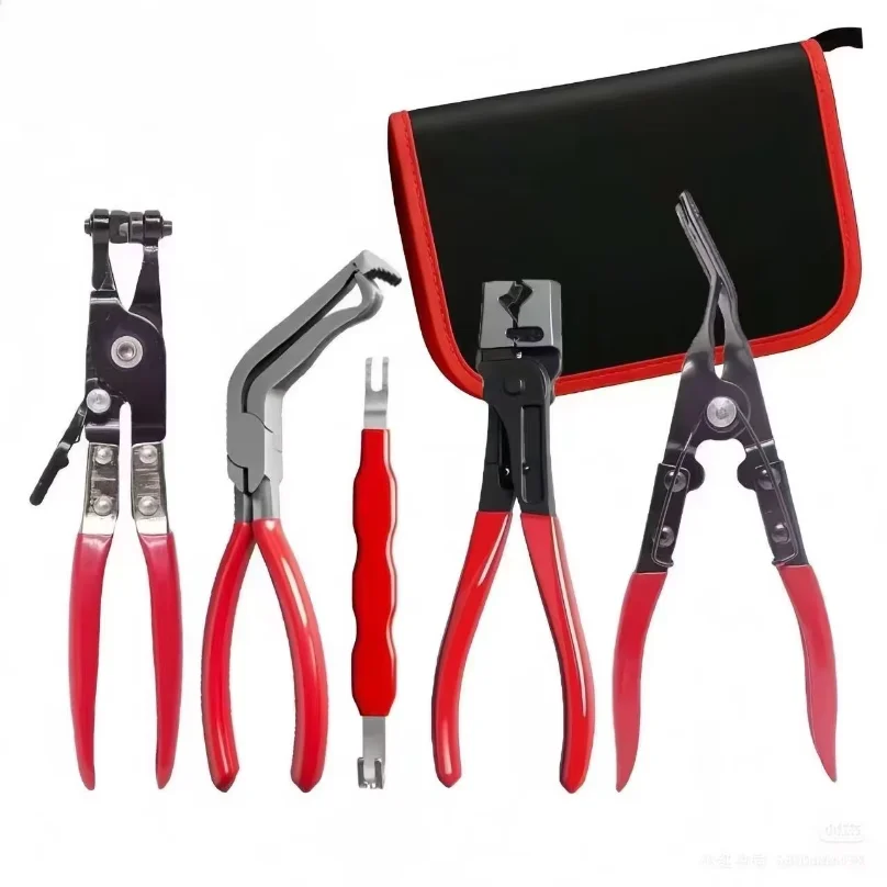 5-In-1 Auto Repair Hand Tools Set, Hose Spring Clamp Pliers, Spark Plug Boot Remover, Ear-Type Clamp Crimping Pliers, Trim Clip