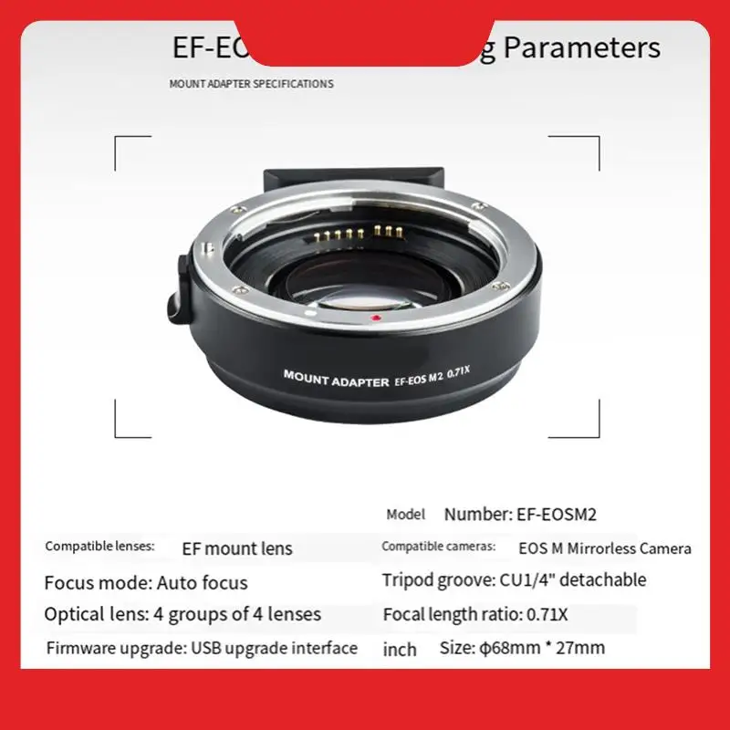 EF-EOSM2 0.71X Autofocus Speed Booster Adapter Ring For Canon EF Lens To EOS-M Camera Series