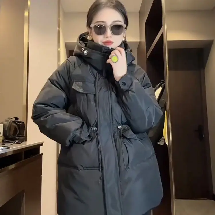 2025 Winter Women's Down Cotton Jacket Commuter Hoodie Windproof Oversize Strap Pike Cotton Jacket