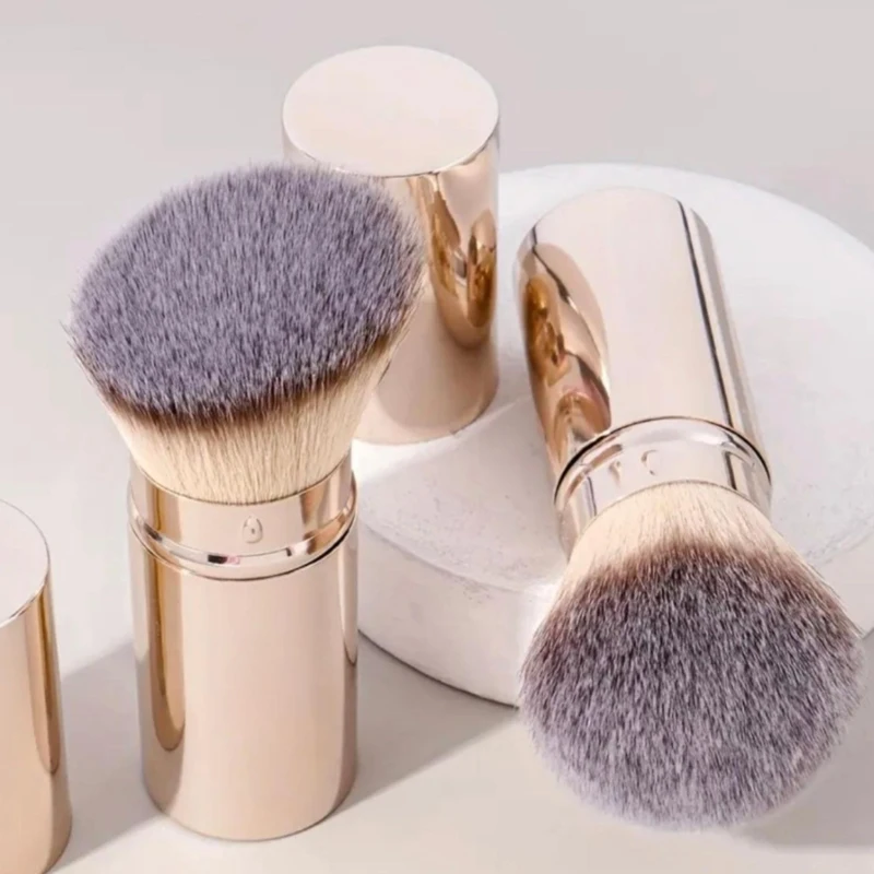 2 Stuks Draagbare Foundation Make-Up Borstel Met Deksel Intrekbare Ronde Kop Schuine Borstels Gezicht Concealer Blush Borstel Makeup Tools