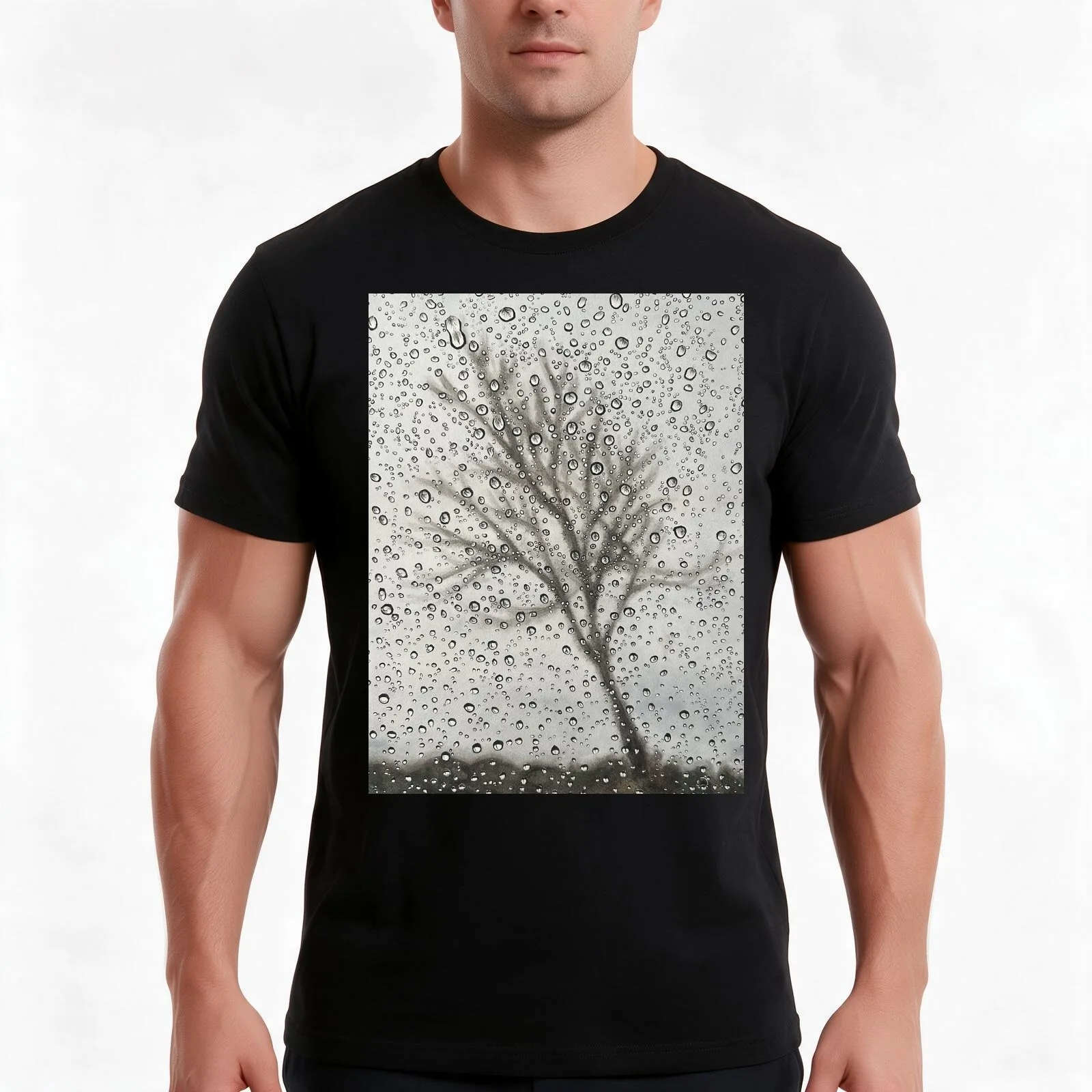 Raindrops – Watercolor Realism Art Print by Heather Pilapil T-Shirt Summer Casual Cotton Tee Oversized Streetwear Tops