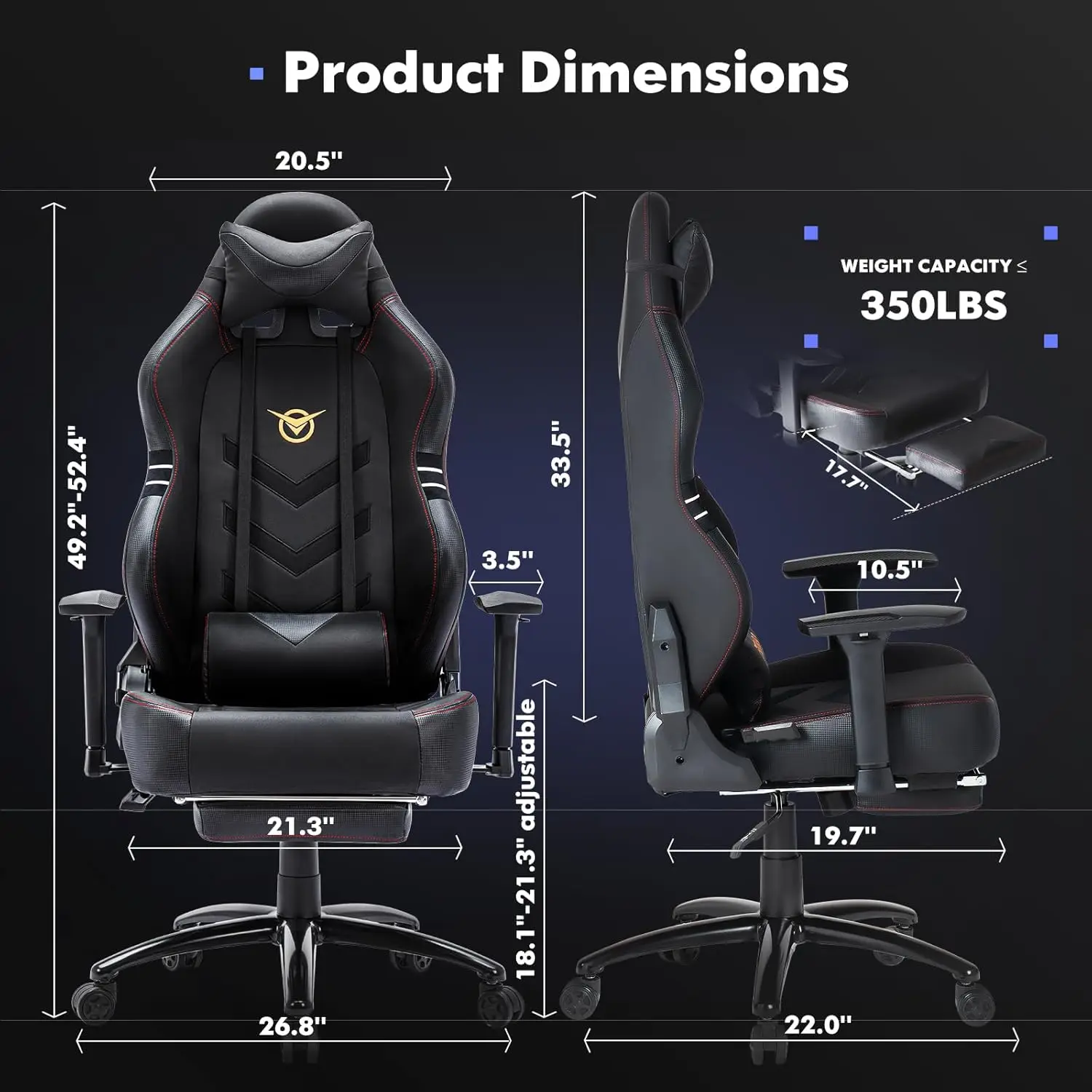 Colamy Big And Tall Gaming Chair With Footrest 350Lbs-Computer Gamer Chair, Ergonomic High Back Pc Chair With Wide Seat,