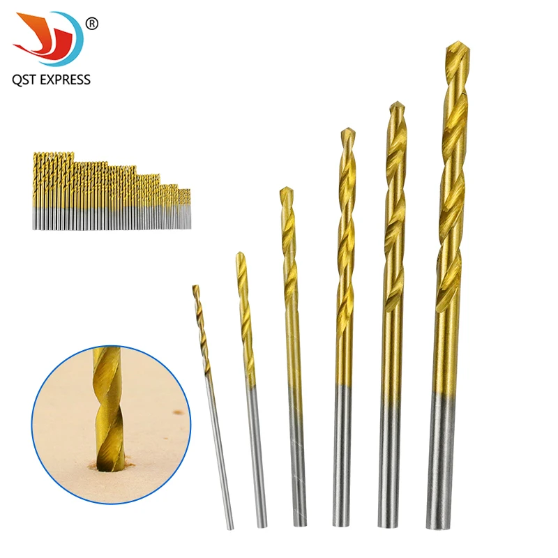 

60pcs 1/1.5/2/2.5/3/3.5mm Titanium Coated HSS High Speed Steel Drill Bit Set Titanium For Wood Plastic Twist Drill Bit Set