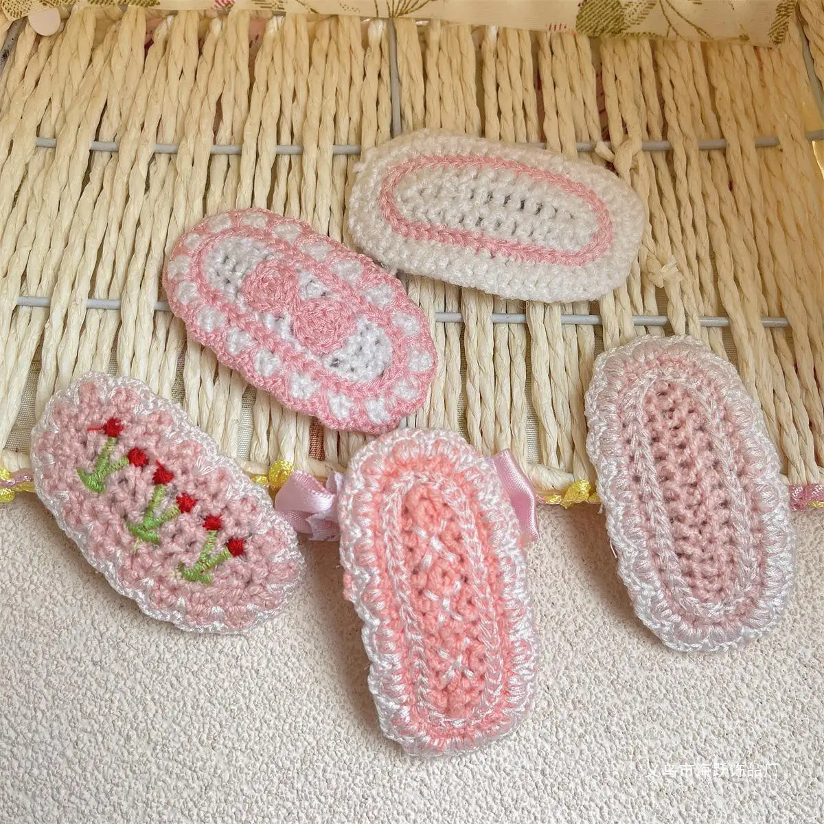 1Pcs Cute Floral Pastoral Style Hair Clip Girl Pink Flower Knitted Children's Baby Crochet BB Clips Kids Hair Accessories