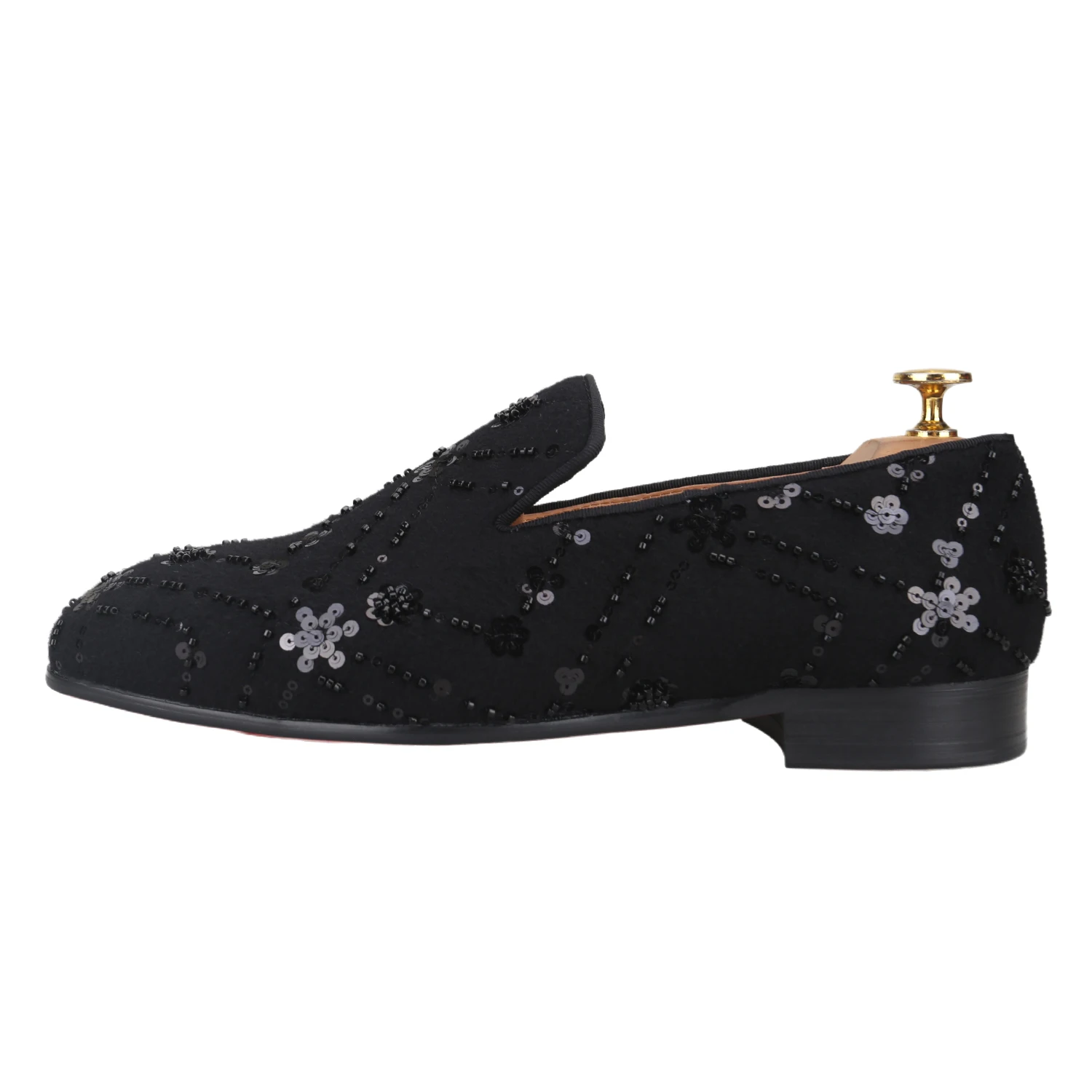 Piergitar Gentlemen's Style Imported Handmade Sequins Beads Cashmere Men's Loafers Luxury Custom Made Red Soled Smoking Shoes