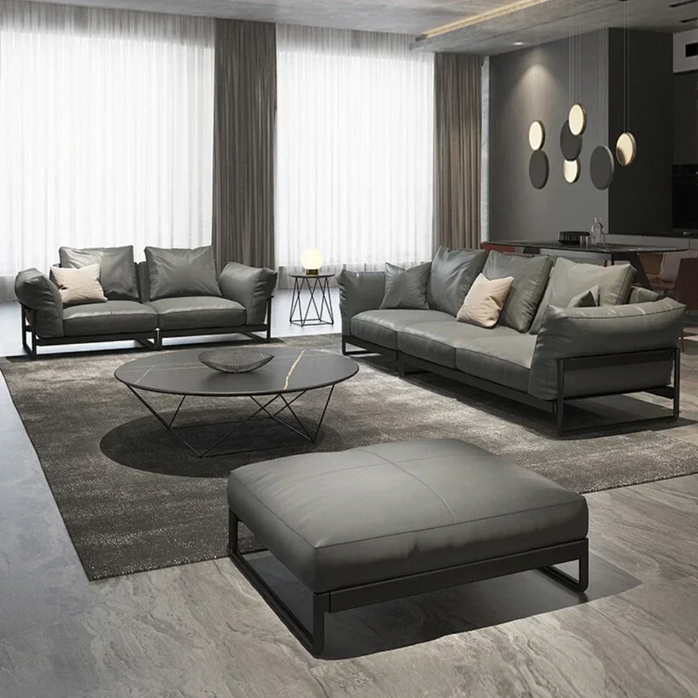 Leather Sofa First Layer Genuine Cowhide Brown 123 Combination Light Luxury Sofa