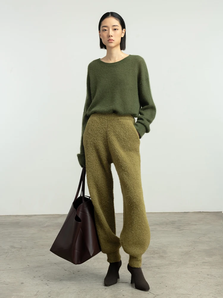 

Thiened Knitted Alpaca Wool Casual Pants Women's Autumn Winter Faionable Loose Fit Trousers Comfortable l Waist