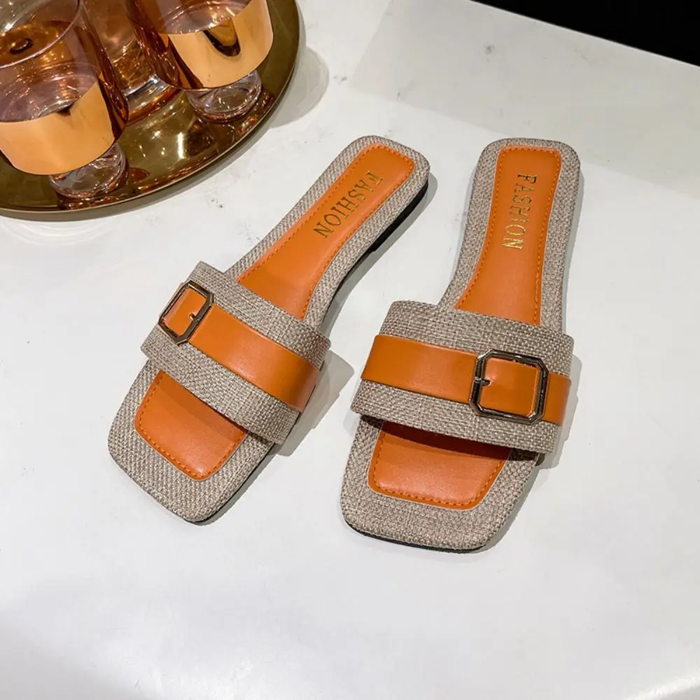 Ins chinelos de salto baixo de couro PU patchwork sola macia sandálias antiderrapantes chinelos elegantes para mulheres verão