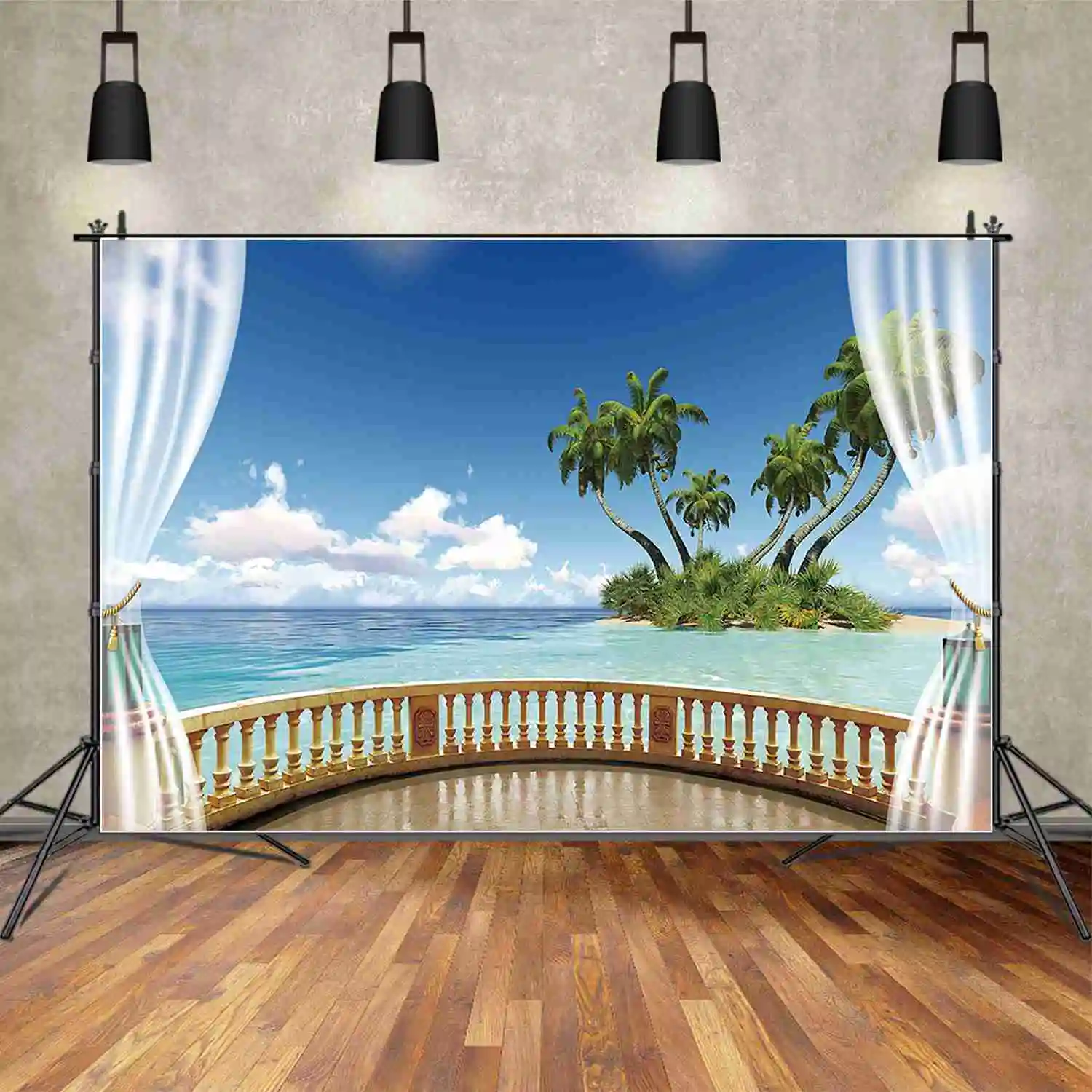 MOON.QG-fundo de praia tropical para mulheres, folhas de palmeira, cenários oceânicos azuis, adereços personalizados de fotocall de festa, fundo de férias