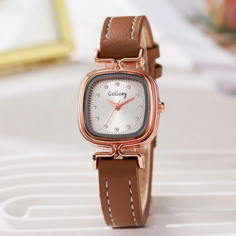 

Простые женские часы, модный квадратный кожаный ремешок, женские кварцевые наручные часы, подарок подруге, часы Relogio Feminino Montre Femme