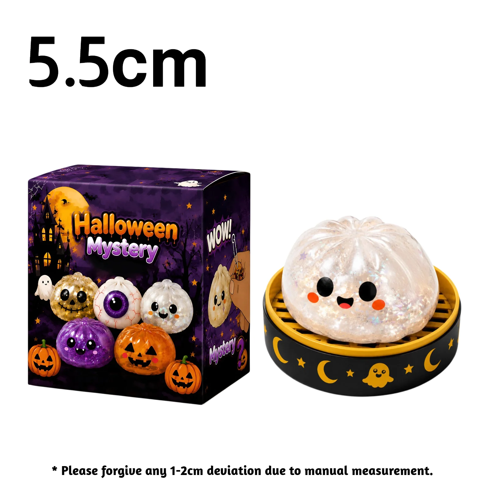 5,5cm/10cm Halloween-Geister-Dumpling-Druckquetschspielzeug, langsam aufsteigend, Stressabbau-Fidget-Spielzeug für Kinder und Erwachsene, Anti-Angst-Geschenk