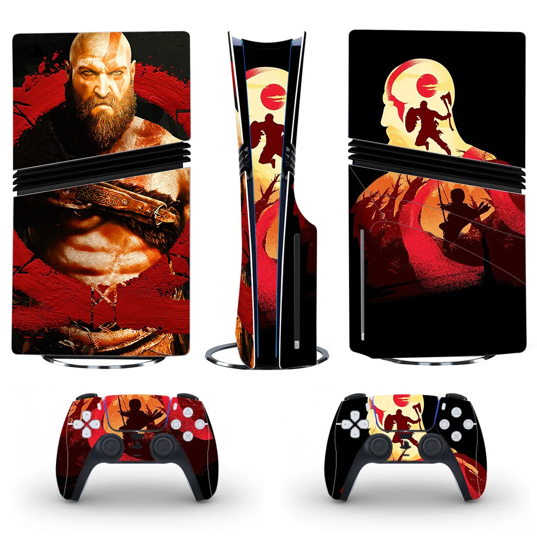 God of War PS5 Pro Disc Skin غطاء لاصق لوحدة التحكم و2 وحدات تحكم جديدة PS5 Pro Disk Skin Vinyl
