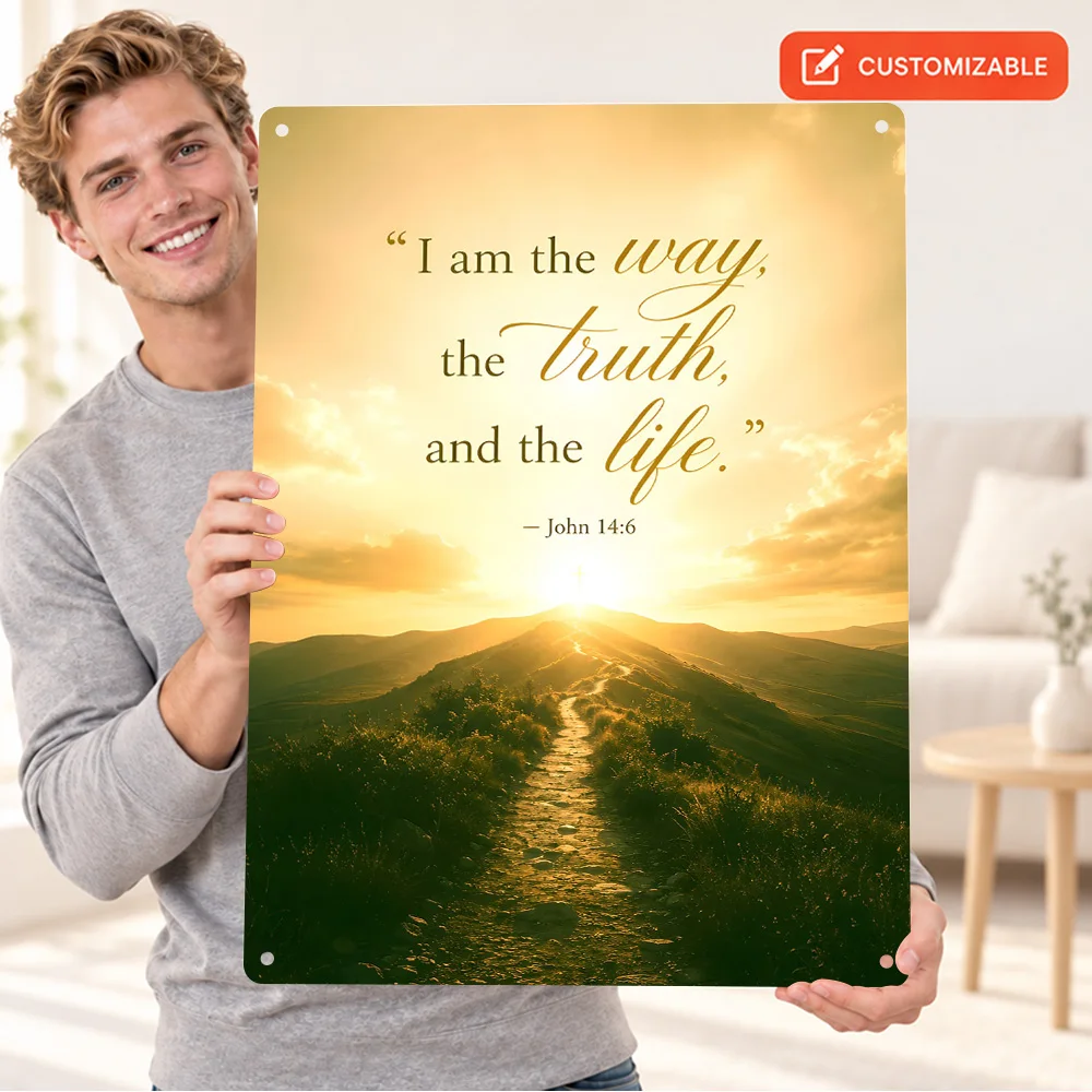John 14 6 Bible Verse Landscape Printed Poster Spiritual Wall Art For Prayer Room Customized Aluminum Metal Sign Believer Gift