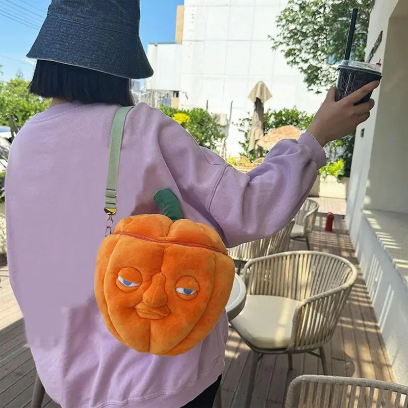 Cute Pumpkin Crossbody Bag Halloween Plush Shoulder Bag Orange Pumpkin Purse For Women Girls Small Crossbody Bags For Women