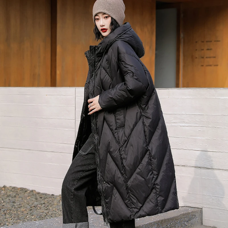 Long Down Coats 90% White Duck Down Coats Woman Casual Loose Warm Hooded Large Size Thickened 2024 Winter New in Outerwears