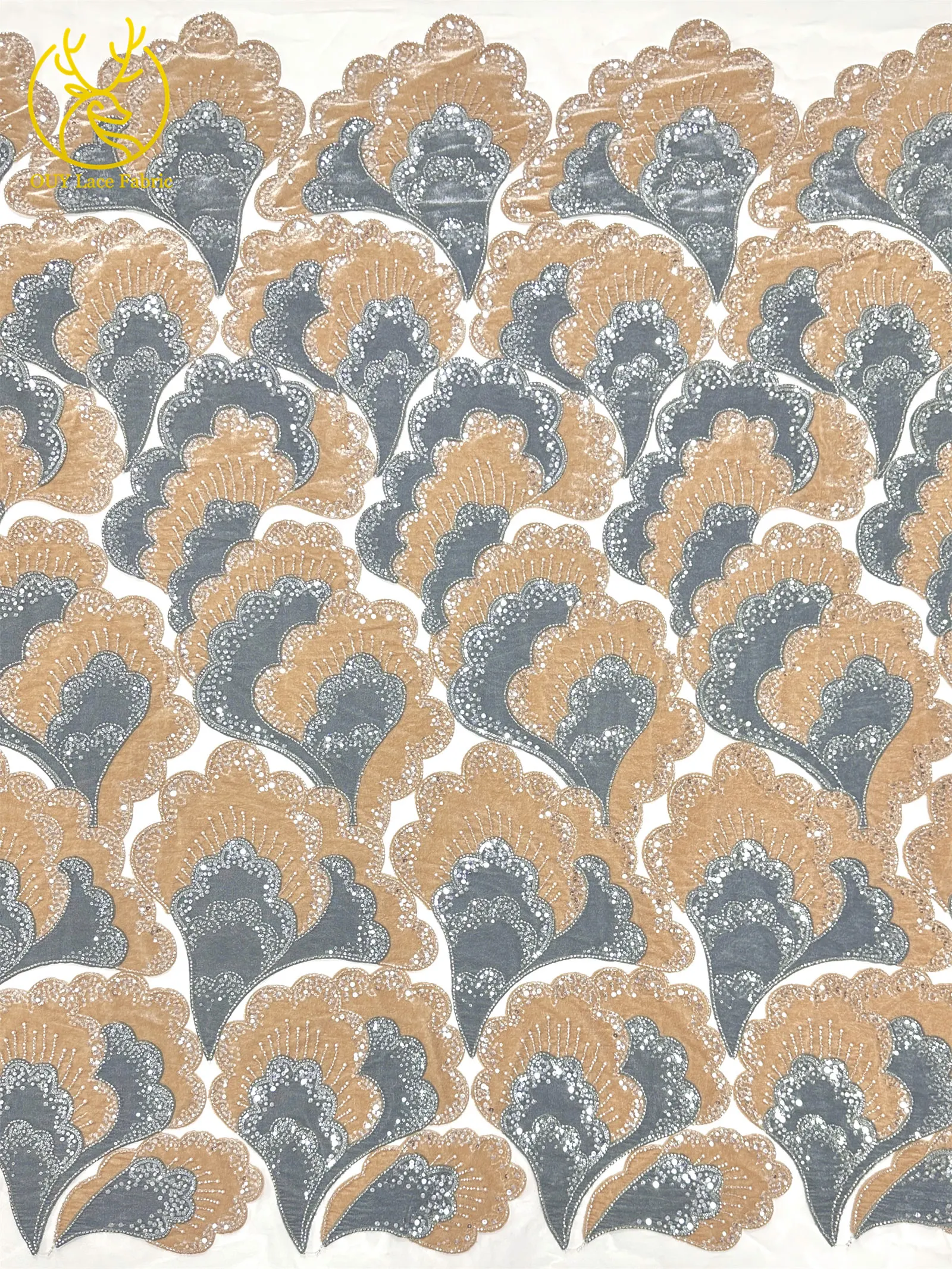 Neuester Samt-Blütenblatt-Pailletten-Spitzenstoff 2026 Hochwertiger afrikanischer Perlen-Tüll-Spitzenstoff für Hochzeit, Party, Kleid, Nähmaterial – Detail 7