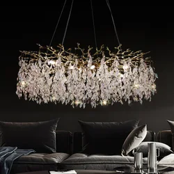 Modern K9 Crystal Pendant Lights Luxury Bedroom Living Room Ceiling Chandelier Home Decoration Gold Tree Branch Leaf LED Light