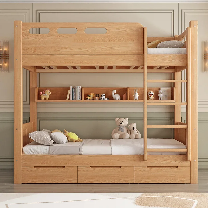 

100x200 120x200 135x200 150x200 cm luxury red oak bunk bed 2 people bedroom beds full size bed frame Mother child loft beds