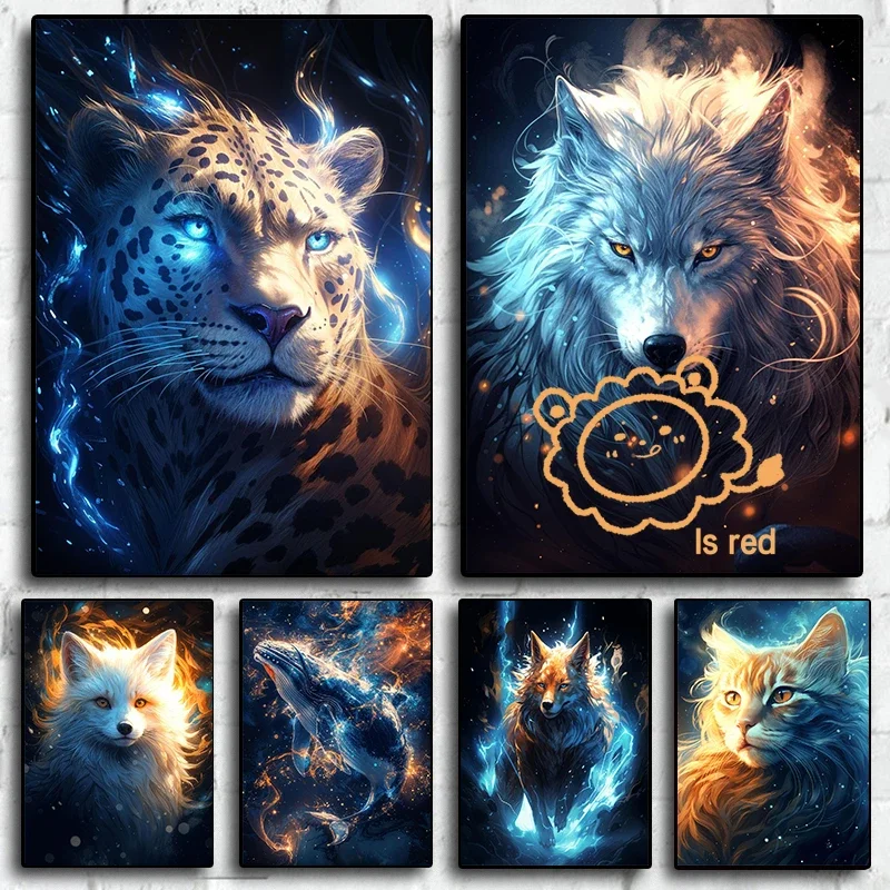 Cosmic Celestial Animals Poster Eagle Snake White Fox Whale Canvas printing For Home Living Room Wall decor frameless painting