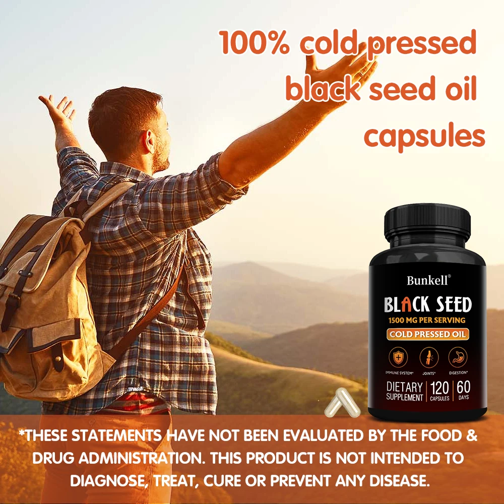 Black Seed Oil Capsules, Provides Nutritive Antioxidant Supplement, Support Immune, Joint, Digestive, Hair & Skin Wellness