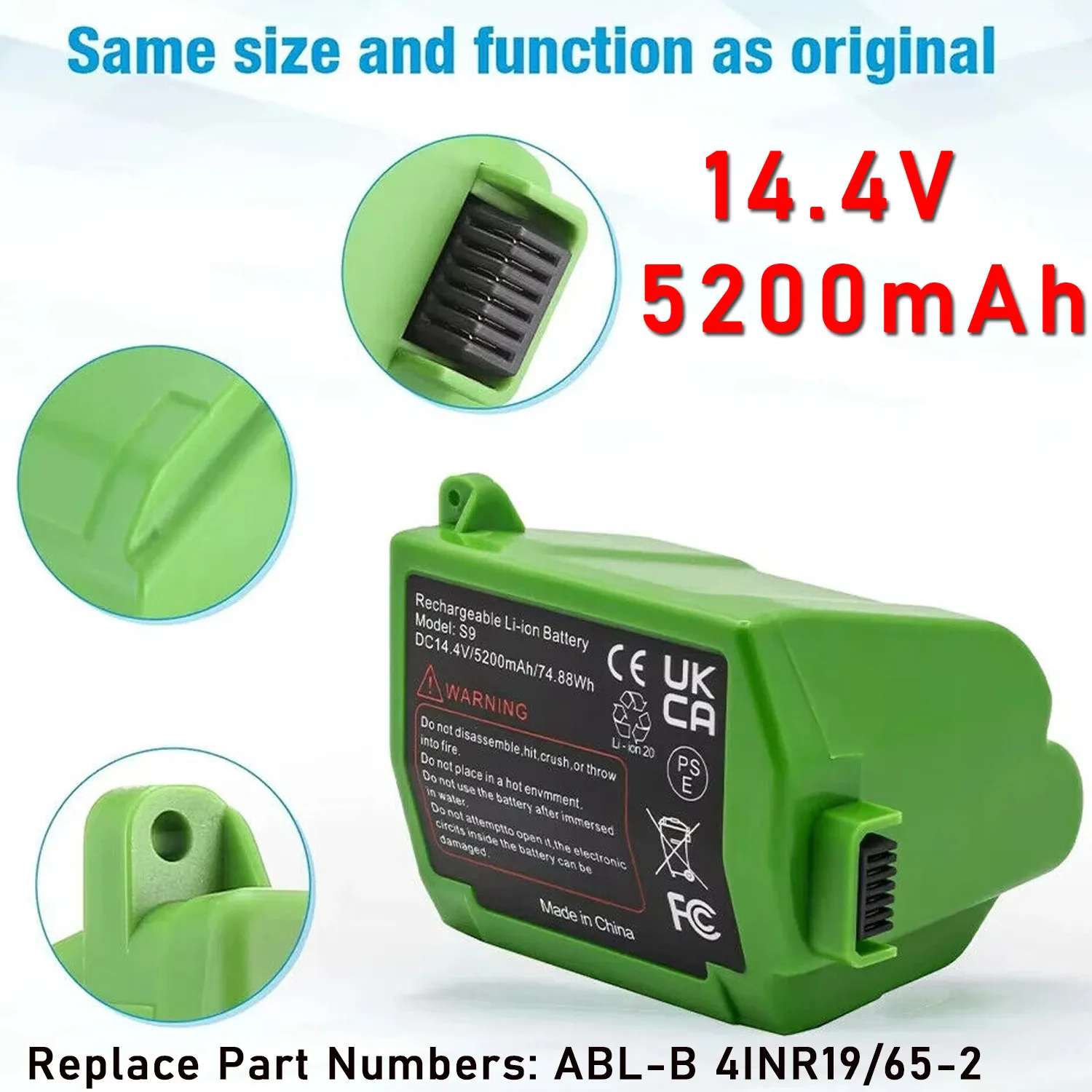 

14.4V 5200mAh Rechargeable Battery Suitable For iRobot S9 Series Backup Battery