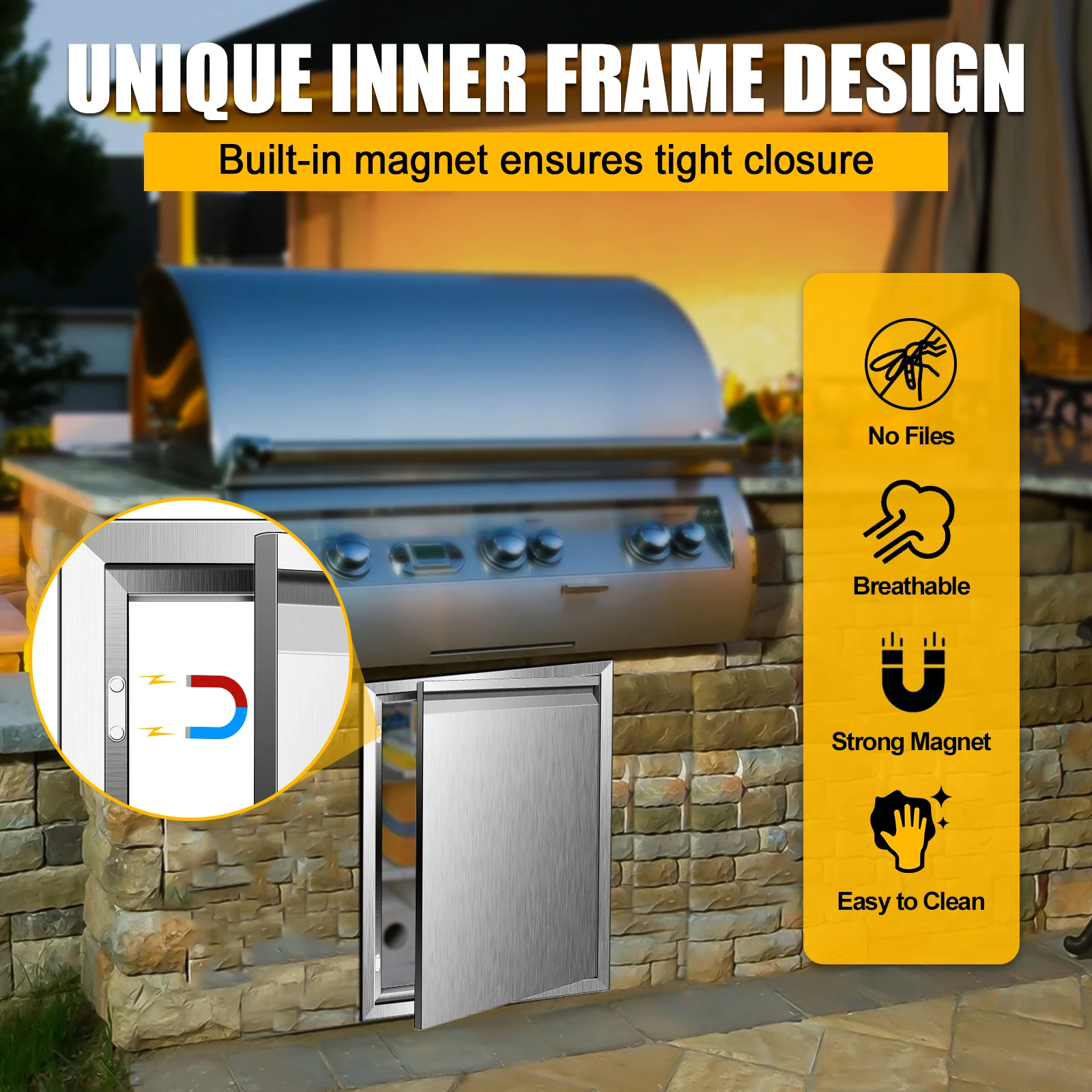 Outdoor Kitchen Doors Horizontal Handle BBQ Access Door, 304 Stainless Steel for Kitchen Cabinet Grill Station or BBQ Island