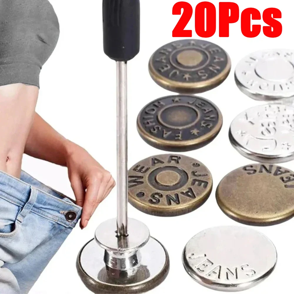 20/10Pcs Metal Jeans Buttons 17mm Replacement No Sewing Screw Button Multiple Styles Snap Fastener Pants Pin Sewing Accessories