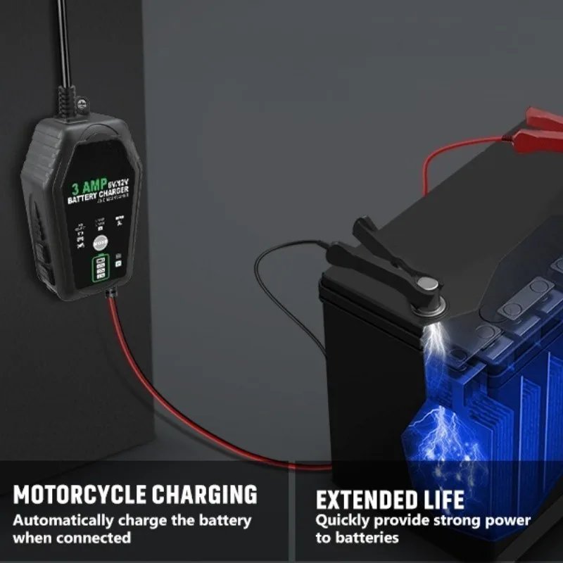 

For Car Motorcycle Trickle Lithium LiFePO4 Lead-Acid Battery 6V 12V Fully Automatic Smart Battery Charger Maintainer