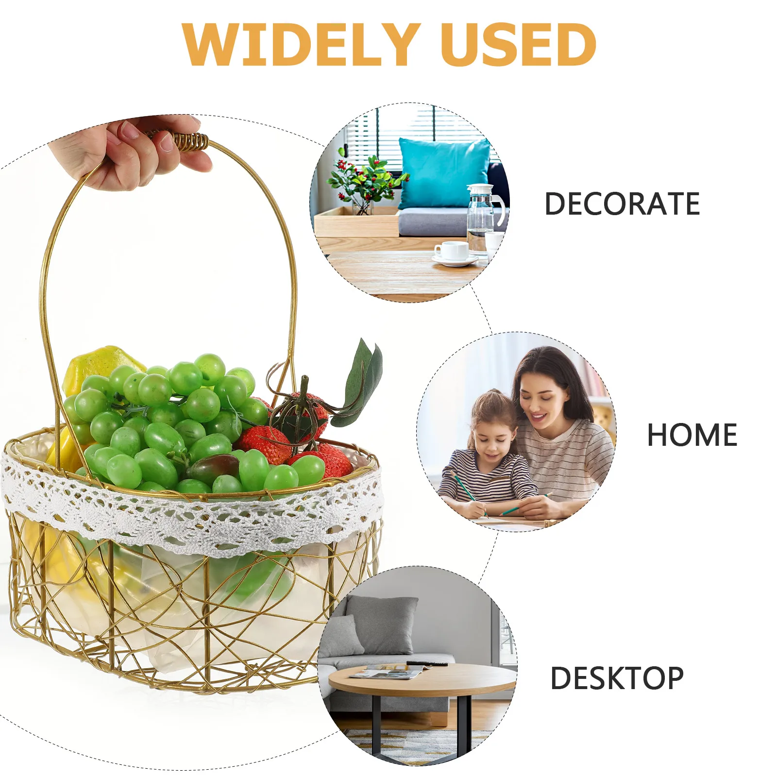 

Kitchen Storage Baskets Fruit Vegetable Metal Wire Handle Thick Base Space Saving Home Restaurant Gift Iron Mesh Serving Bread