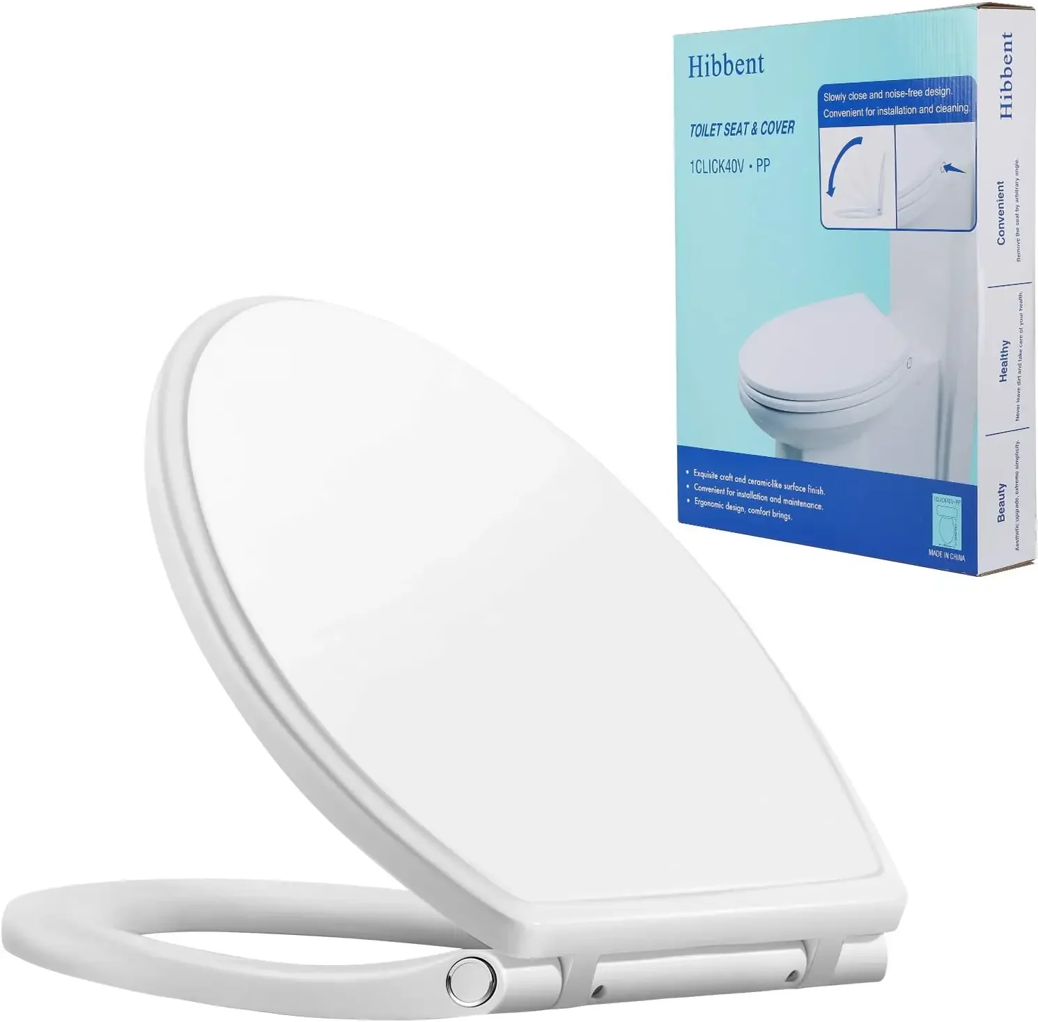 Toilet Seat with Cover Quiet Close, One-Click to Quick Release, Easy Installation Non-Slip Seat Bumpers, Slow Close Toilet