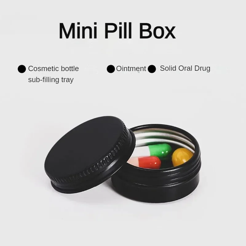 Mini-Medizinbox, tragbar, schwarz, lichtbeständig, klein, tragbar, Verpackung in Lebensmittelqualität aus Aluminiumlegierung, versiegelte kleine Box rostet nicht