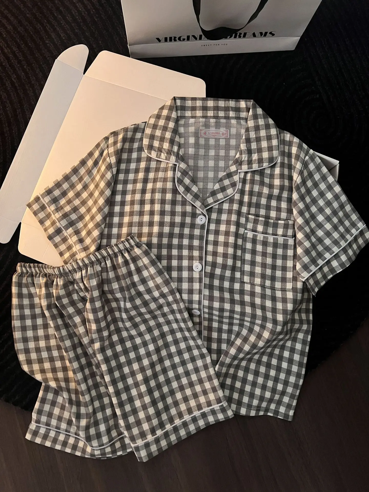Ins japanischer minimalistischer Damen-Pyjama im japanischen Stil, Sommer-Pyjama aus Blasenbaumwolle, süßes Mädchen-Set mit lockeren Kurzarm-Shorts, lockeres Sommer-Outfit-Set – Detail 20
