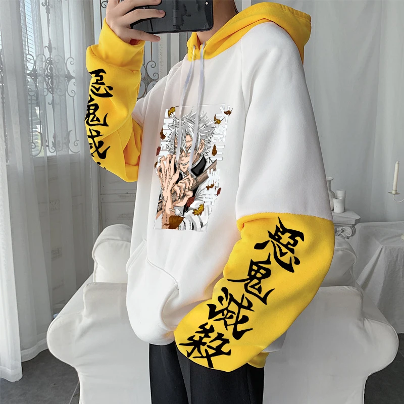 Japanese Anime Demon Slayer Shinazugawa Sanemi Hoodies Manga Harajuku Pullover Plus Size Men Patchwork Winter Hooded Sweatshirts