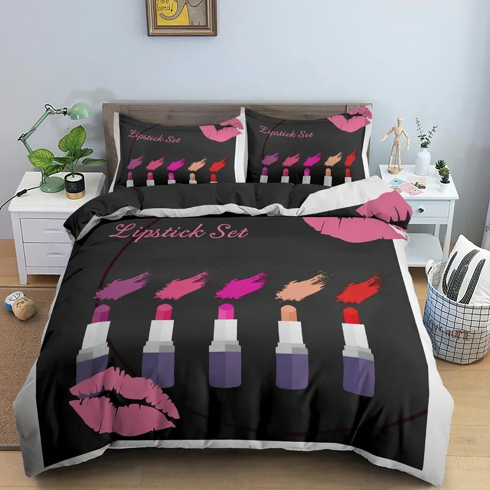 Fashion Women's Cosmetics Comfortable Duvet Quilt Cover Pillowcase Bedding Set Children Bedroom Decoration Home Textile