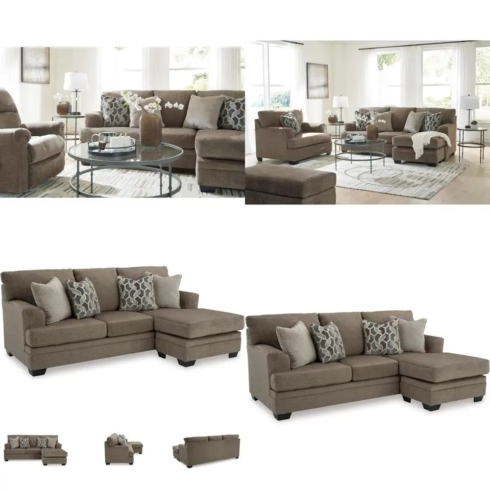 

Диван-шезлонг с правым подлокотником, с двусторонними подушками и 4 декоративными подушками, цвет шоколадно-коричневый