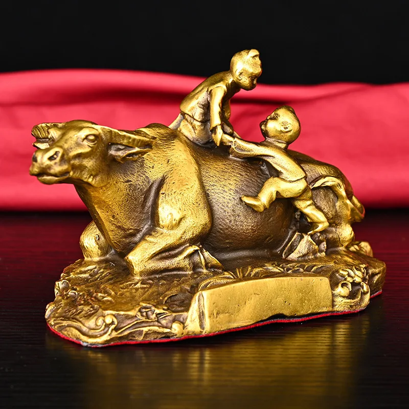 

Herd Boy Riding a Bull Home Decor Desktop Creative Gift Craft Copper Bull Ornament