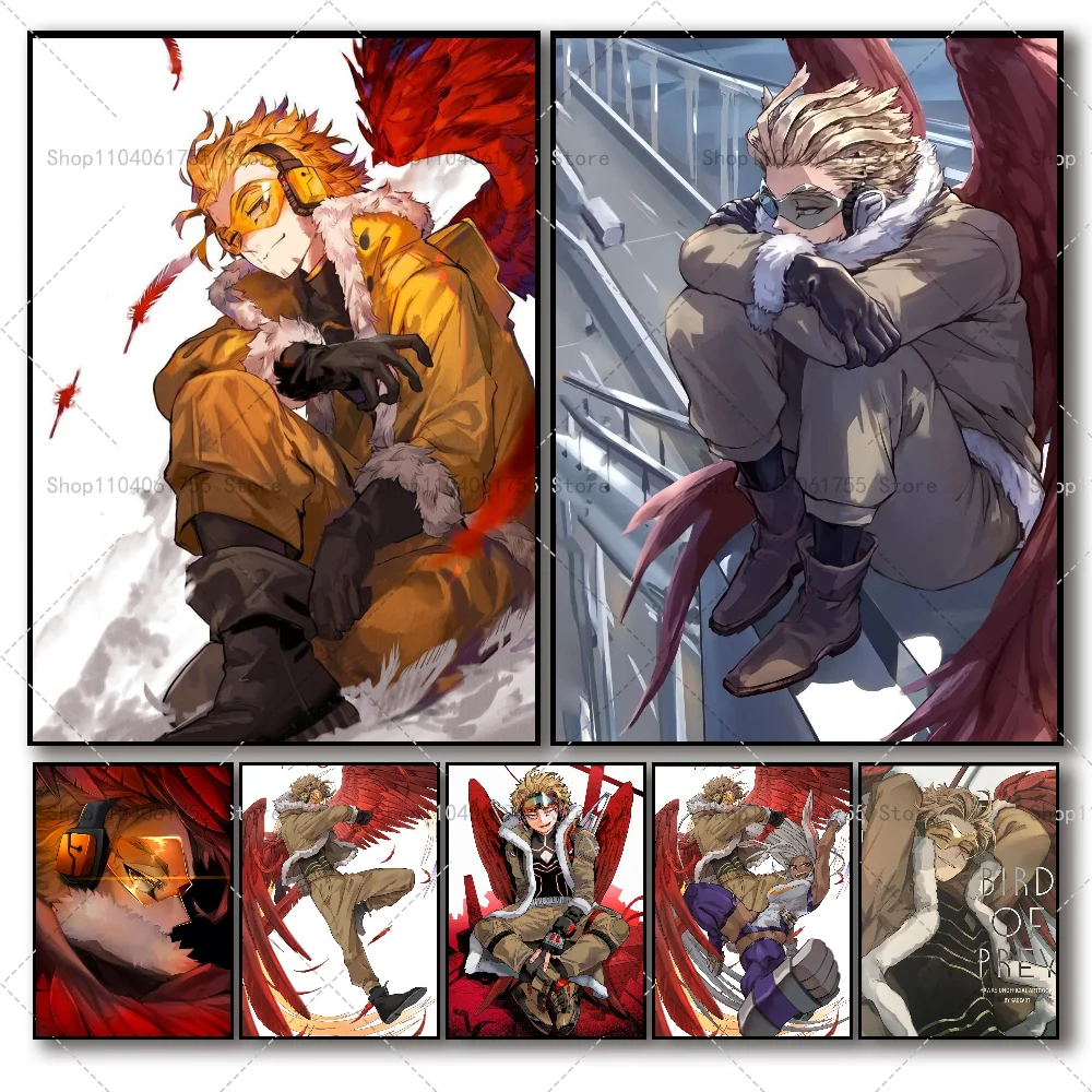 Anime My Hero Academia Hawks Klassisches Anime-Poster, selbstklebende Kunst, wasserfester Papieraufkleber, Kaffeehaus, Bar, Zimmer, Wanddekoration