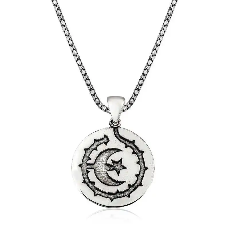 Silver Moon Star Men's Necklace 925 Sterling Men Jewelry Wedding Party Birthday Gift - Box - Pendant - Chain Choker - Man - Fashion