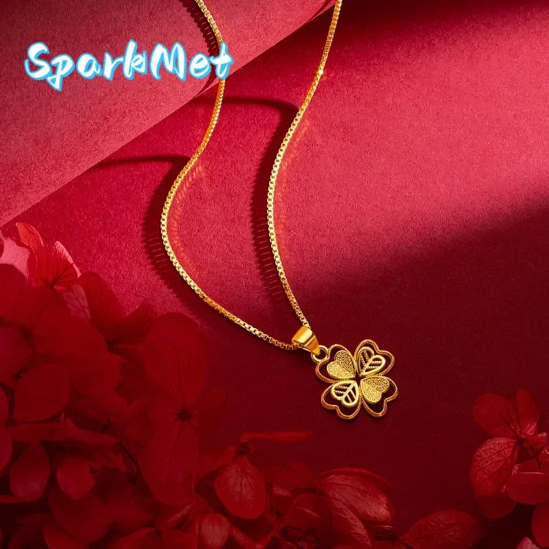 

Рождественское роскошное ожерелье из желтого золота 24 карата с улучшенной ключицей, ожерелье из настоящего золота 9999 для женщин, модное очарование для свадебной вечеринки