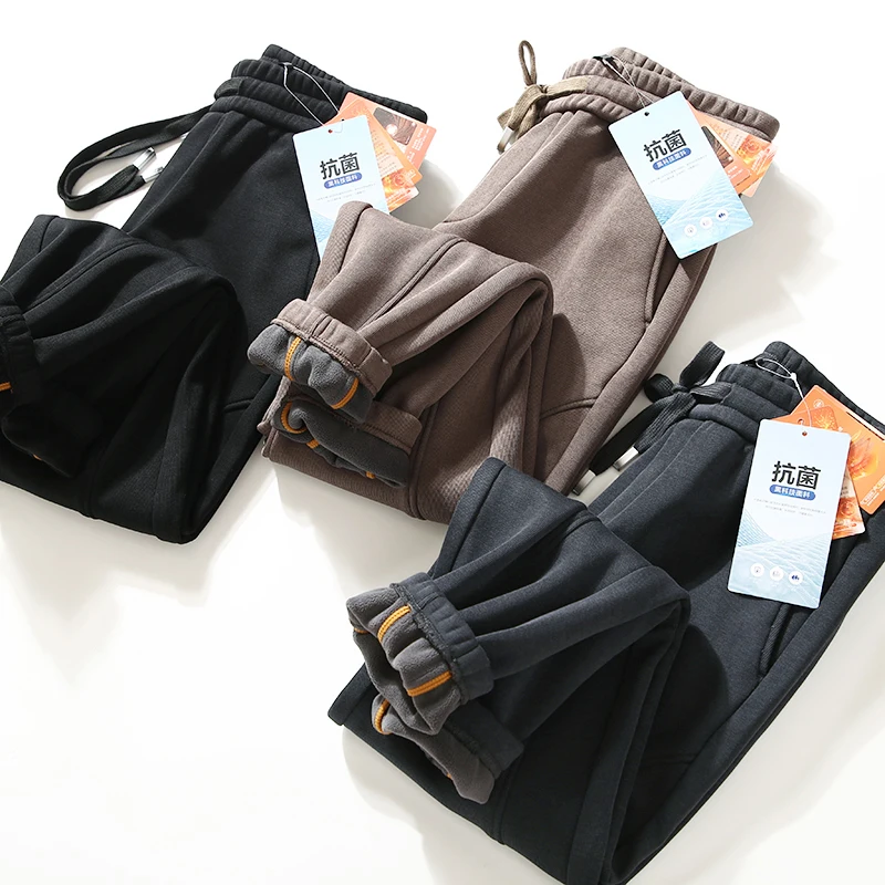 Ae Thiened Fce Lined 3D Tailored Men's Casual Trousers Faionable Urban Long Pants Autumn Winter Warm Cuffed Sweatpants