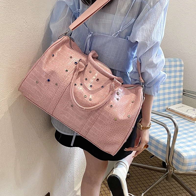 Men's PU Leather Duffle Bag Weekend Outdoor Luggage Fitness Sports Crossbody Handbag Aviation Style