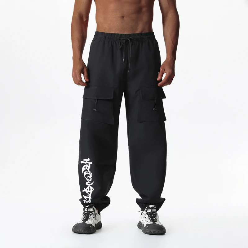 بنطال كارجو للرجال بخصر برباط، جيوب متعددة المرافق، كاحلين مكبل، نمط شارع كاجوال للارتداء اليومي والخارجي #1