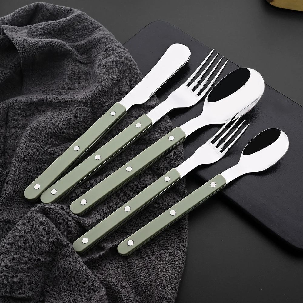 1/4/6Set Acrylic Handle Knife Fork Set Stainless Steels Dinner Cutlery Set Green Silver Western Dinnerware Home Kitchen Flatware