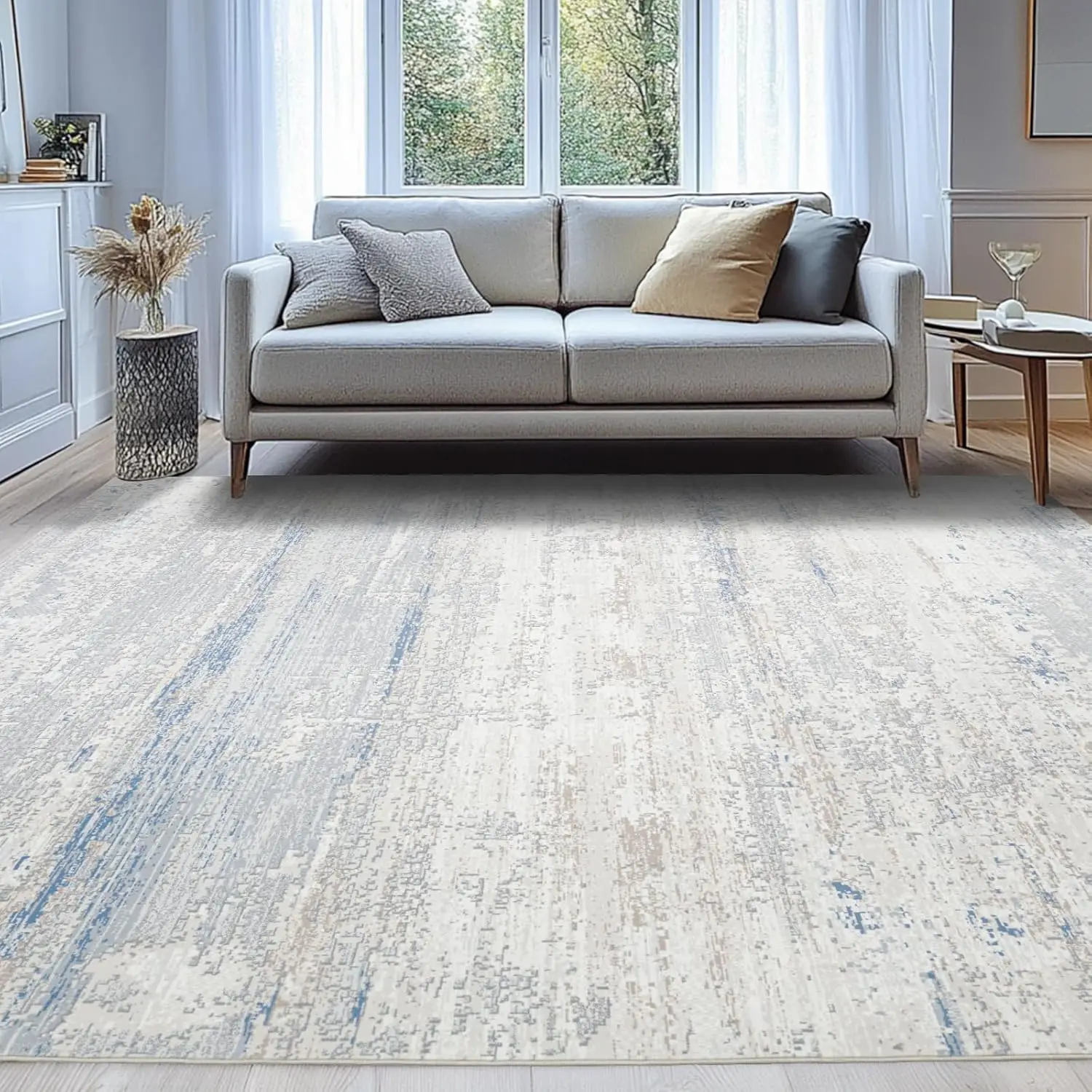 

Washable 8x10 Area Rugs for Living Room, Modern Abstract Low Pile Carpet with Non-Slip Backing