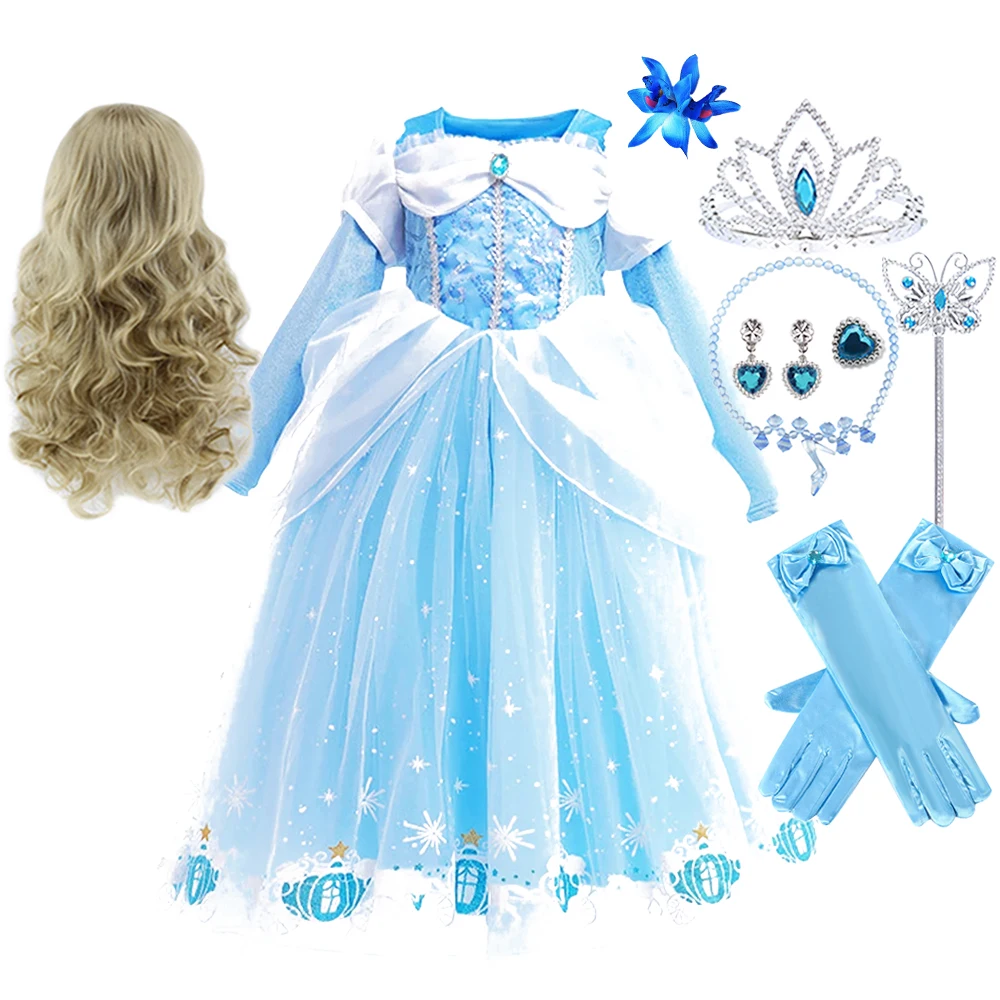 Cinderella Dress Cosplay Costume for Girls Fancy Princess Dress Up Long Sleeve 2026 Kids Christmas Birthday Party Outfit