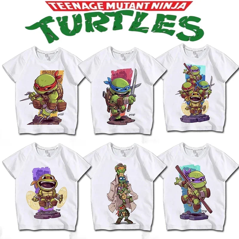 New Teenage Mutant Ninja Turtles Q Version of Children\'s Cartoon T-shirt TMNT Children\'s Animation Printing Short-sleeved Tops