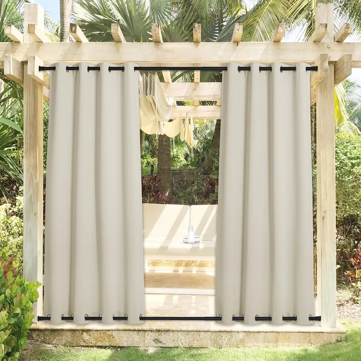 Custom Blackout Curtain Outdoor Waterproof Windproof Curtains Top Bottom Grommets Curtain for Balcony/Garden/Patio/Porch/Pool