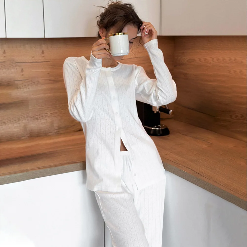 New  Pajamas for Women Love Jacquard Cardigan Pajama Set Women's Underwear Comfortable Long Sleeve Loungewear Women
