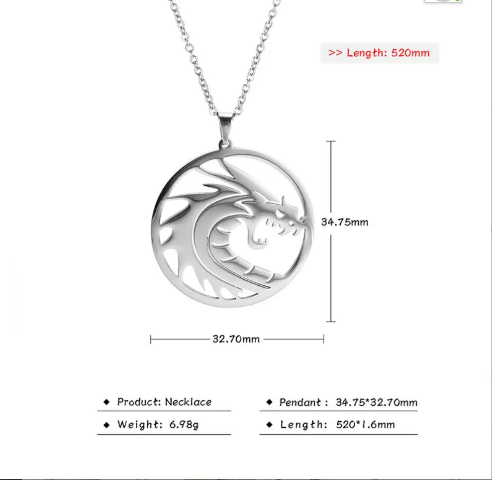 1PC Nice Stainless Steel Dragon Pendant Necklace For Men Dragon Animal Head  Fashion Necklace Jewelry  F1087